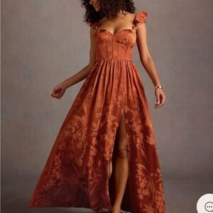 Azazie Rust Floral Maxi Dress